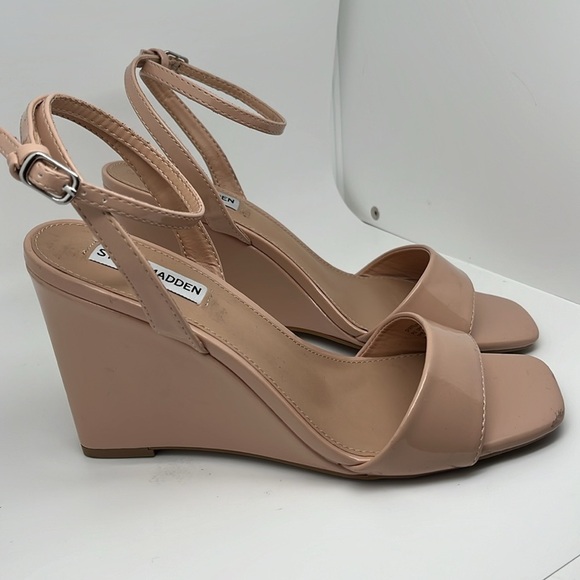 Steve Madden Mallor Tan Wedge Ankle Strap Round Toe Heel Sandals Size 9 - Picture 7 of 12